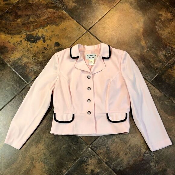 Plaza South Petite Women’s Barbie Pink Blazer Black Outline 10P - Picture 3 of 9
